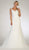 May Queen - RQ7643 Embroidered V-neck Trumpet Dress With Train In White