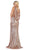 May Queen - RQ7676 Cowl Draped Strappy Sequined Gown In Pink