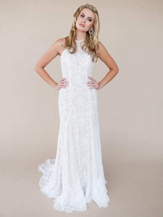 Wilderly Bride by Allure Bridals - F135 Halter Lace Sheath Bridal Gown In White