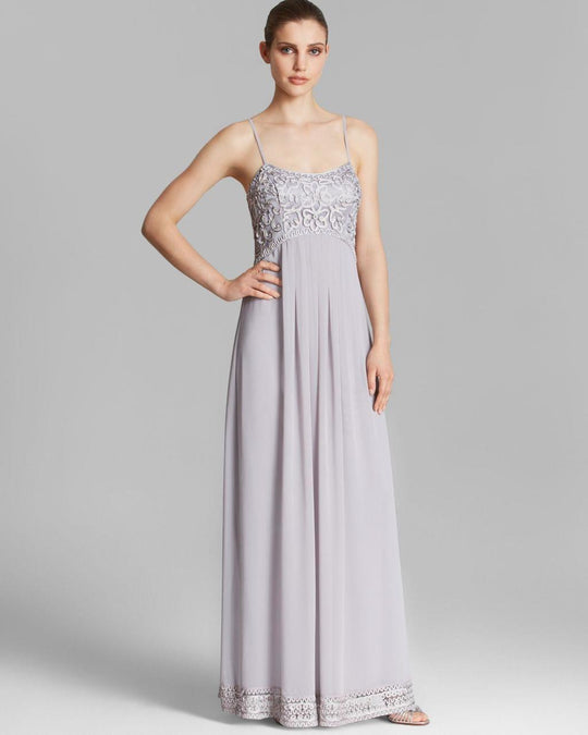 Sue Wong - Ribbon Chiffon A-Line Dress C4237 in Silver