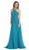 Shirred Cutout Halter A-Line Long Evening Dress