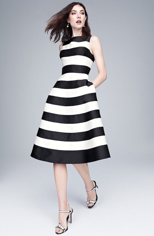 Adrianna Papell - 41913060 Sleeveless Striped Mikado A-Line Dress in Black and White