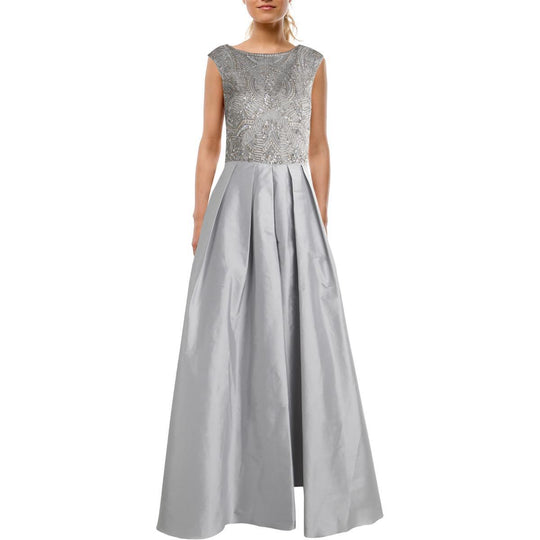 Aidan Mattox - 54463820 Embellished Bateau Sleeveless A-Line Dress in Silver