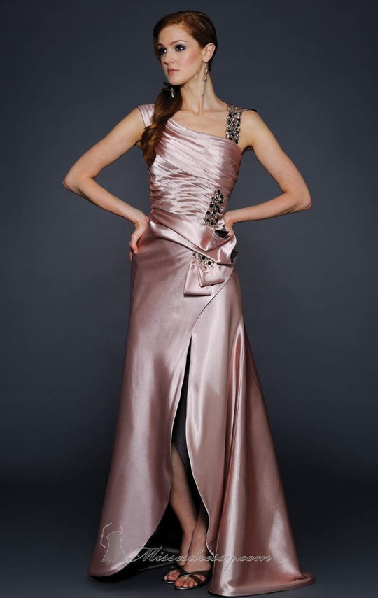 Lara Dresses - Asymmetrical Origami Satin A-Line Gown 32019 in Pink