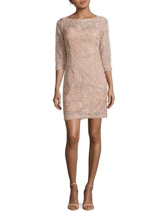 Aidan Mattox - MD2E201062 Bateau Neck Embellished Mesh Dress in Pink