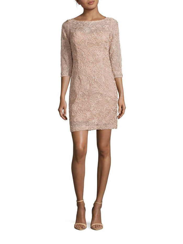 Aidan Mattox - MD2E201062 Bateau Neck Embellished Mesh Dress in Pink