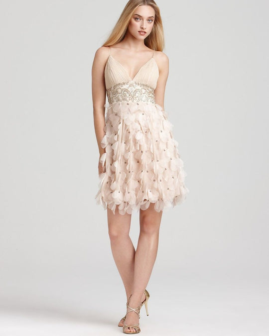 Sue Wong  - N9111 Sleeveless Cascading Petal Organza Dress in Neutral