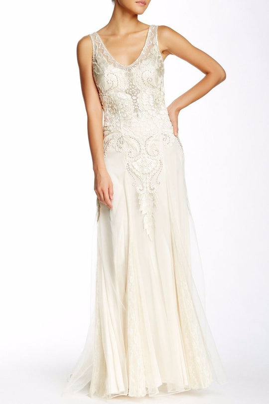 Sue Wong - Beaded Ribbon Applique Dress W5131 in White