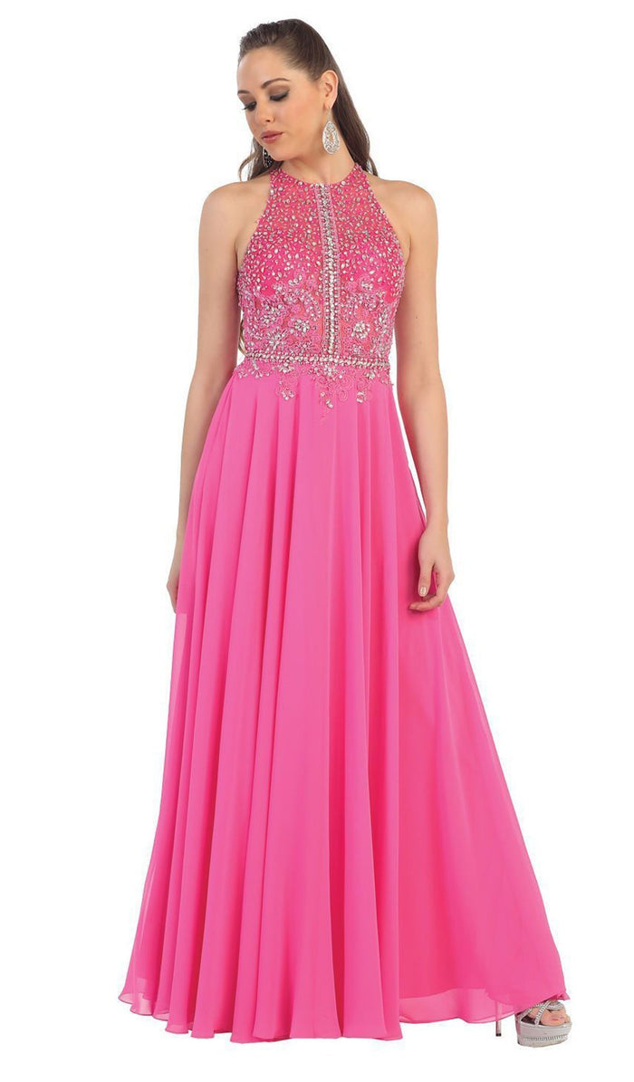 Chic Rhinestone A-Line Prom Dress with Cutout