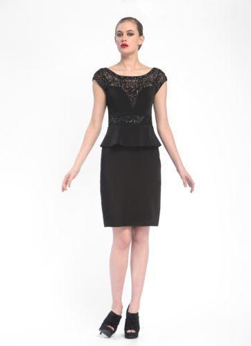 Sue Wong  - N5334 Cap Sleeve Adorned Illusion Peplum Dress in Black