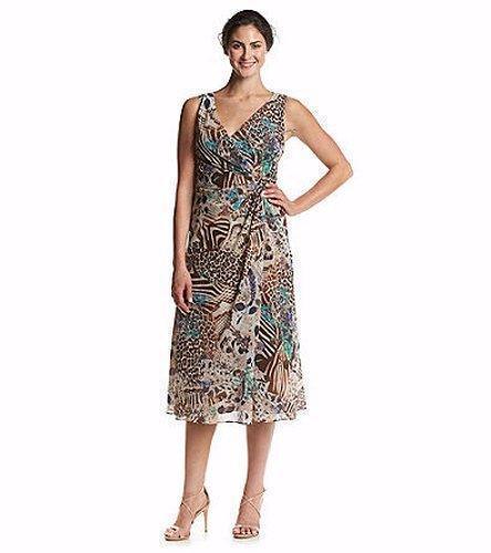 Kasper - 10569326 V Neck Pleated Sleeveless Dress in Neutral