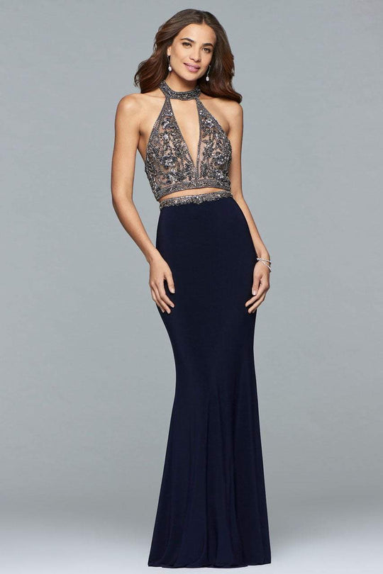 s10003 Two Piece Halter Trumpet Dress
