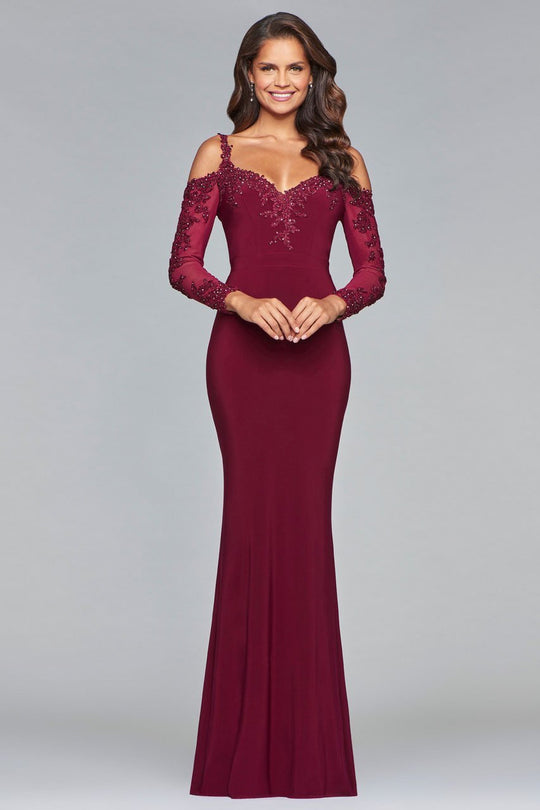 s10007 Lace Embellished Sheath Jersey Dress