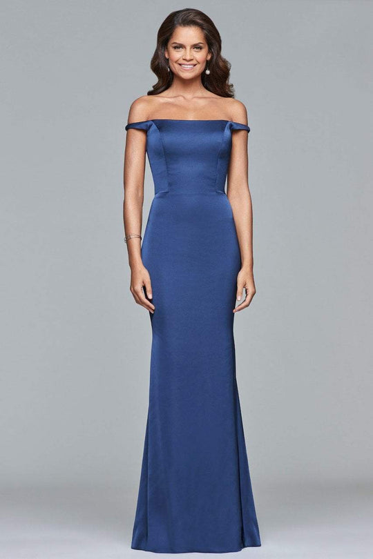 s10010 Off-Shoulder Matte Satin Sheath Gown