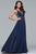 s10018 Beaded Deep V-neck A-line Dress