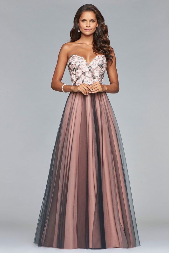 s10023 Floral Applique Sweetheart A-line Dress