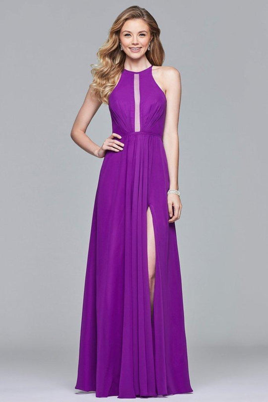Faviana Halter Neck A-line Dress s10025 In Purple