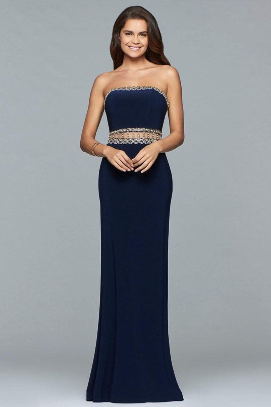 s10027 Beaded Straight Jersey Sheath Dress