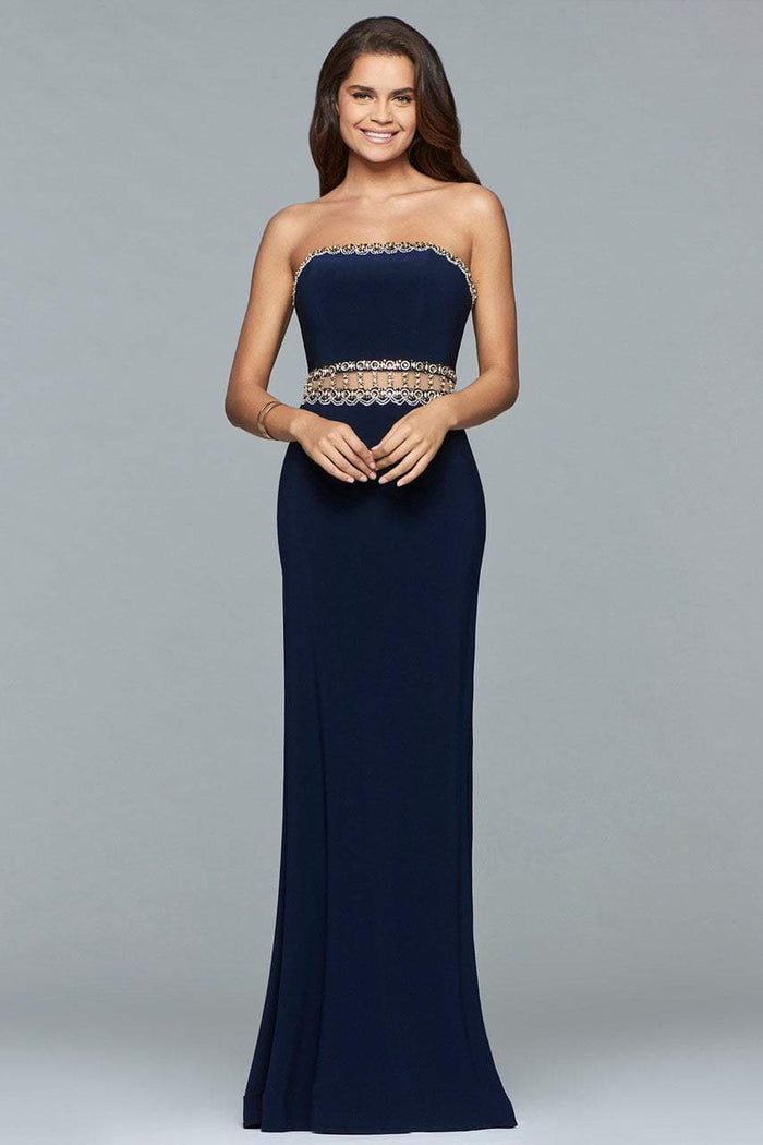 s10027 Beaded Straight Jersey Sheath Dress