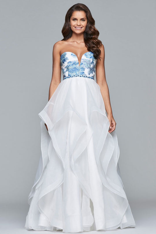 s10034 Floral Printed Jacquard Organza A-line Dress