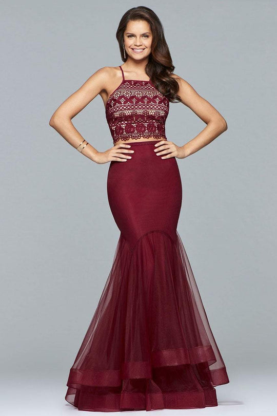 s10044 Sleeveless Two-Piece Tiered Mermaid Gown