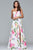 s10046 Strapless Floral Print Chiffon Gown