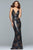 s10048 Full-Length Floral Print Sequined Gown