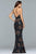 s10048 Full-Length Floral Print Sequined Gown