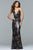 s10048 Full-Length Floral Print Sequined Gown