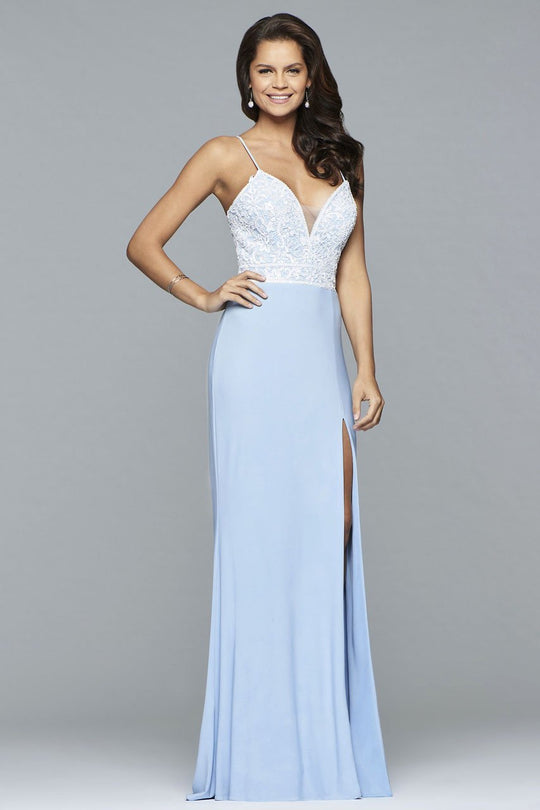 s10051 Deep V-Neck Full-Length Jersey Gown