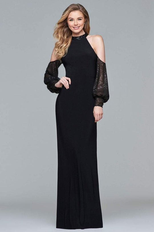 Faviana Cold Shoulder Haltered Jersey Gown s10053 - 1 pc Black In Size 8 Available In Black