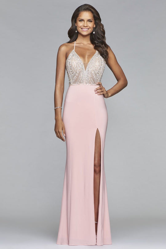 s10060 Plunging V-Neckline Jersey Gown