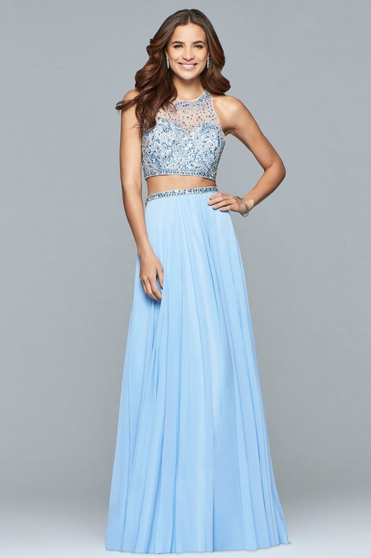 s10061 Beaded Two-Piece Chiffon A-line Gown