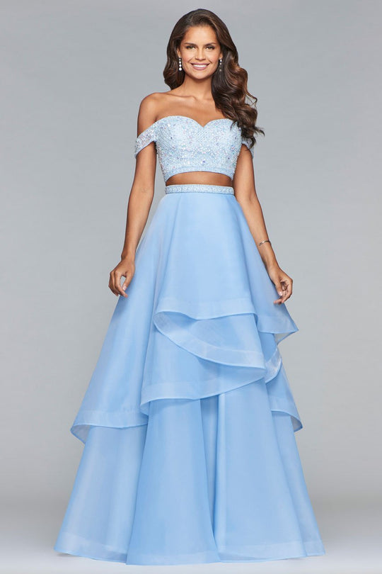 s10062 Beaded Off-Shoulder Two-Piece Organza Gown