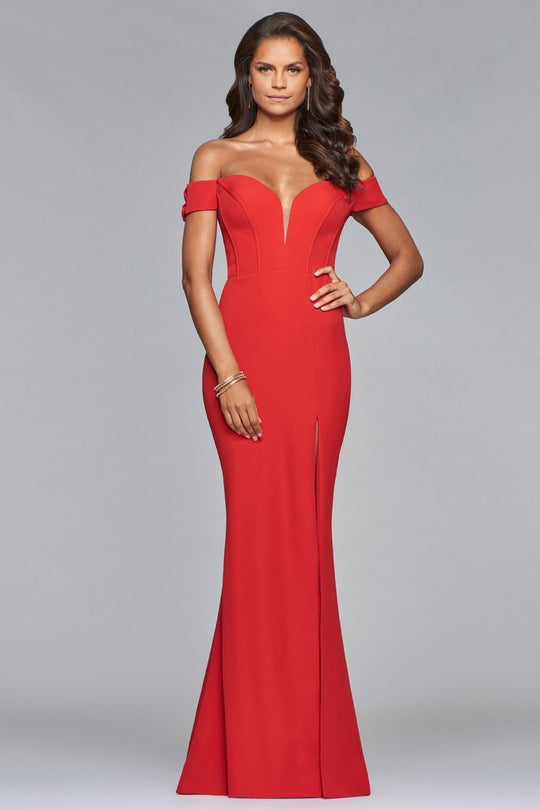 s10093 Off-Shoulder/V-neck Crepe Sheath Dress