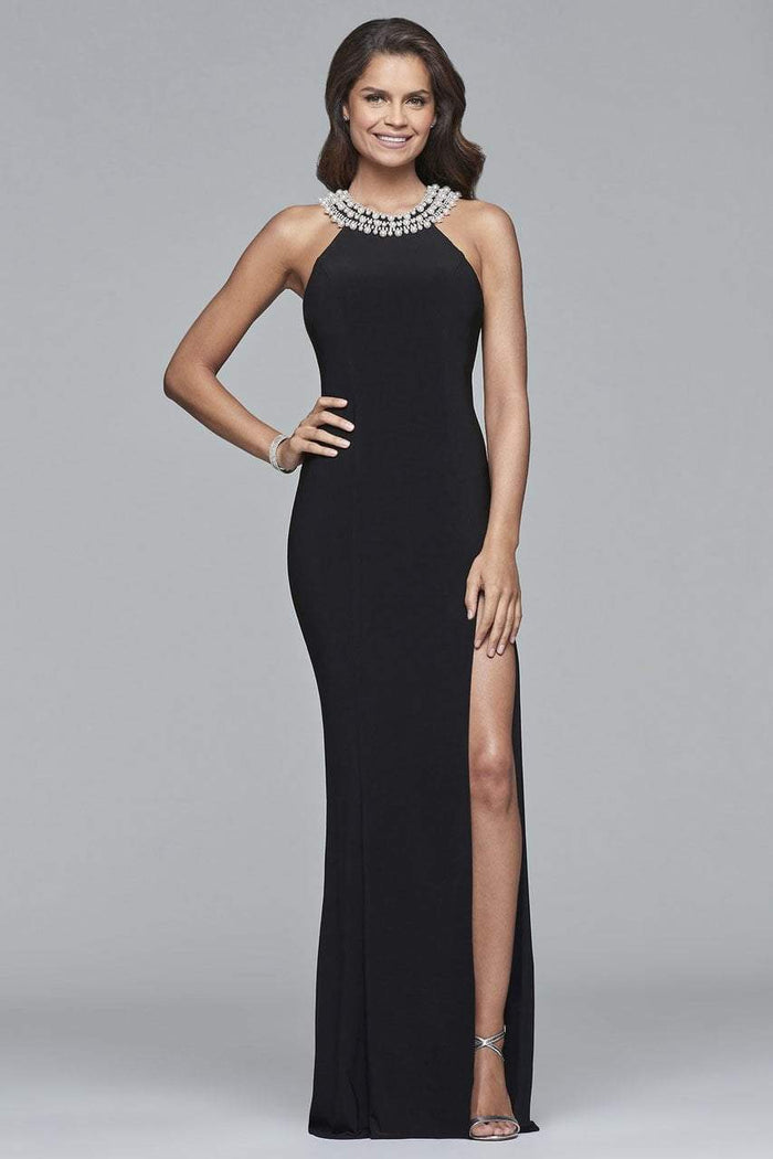 s10099 Pearl Beaded Halter Evening Dress