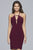 S10164 Deep V Neck Jersey Halter Cocktail Dress