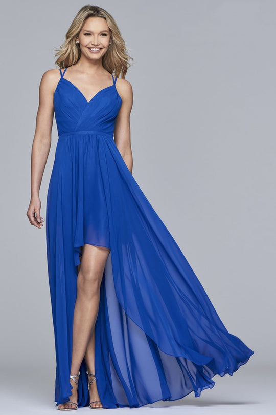S10173 Surplice Bodice High Low Long Dress