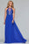 Faviana - Lace Appliqued Illusion Halter Evening Dress S10203  In Blue