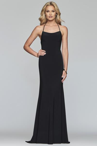 Faviana - S10205 Scoop Neck Lace-Up Back Jersey Dress in Black
