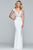 Faviana - S10208 Applique Plunging V-neck Fitted Dress In White