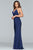 Faviana - S10214 V-neck Low Cut Crisscross Back Satin Evening Dress in Blue
