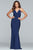 Faviana - V-neck Crisscross Open Back Satin Evening Gown S10214 In Blue
