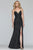 Faviana - S10218 Metallic Jersey V-neck Trumpet Dress With Slit in Black