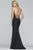 Faviana - S10218 Metallic Jersey V-neck Trumpet Dress With Slit in Black