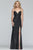 Faviana - S10218 Metallic Jersey V-neck Trumpet Dress With Slit in Black