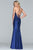 Faviana - S10218 Metallic Jersey V-neck Trumpet Dress With Slit in Blue