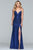 Faviana - S10218 Metallic Jersey V-neck Trumpet Dress With Slit in Blue