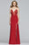 Faviana - S10219 Sequined Illusion Lace High Slit Gown in Red