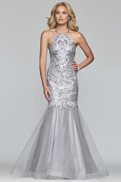 Faviana - S10221 Embroidered Sequin Halter Mermaid Gown